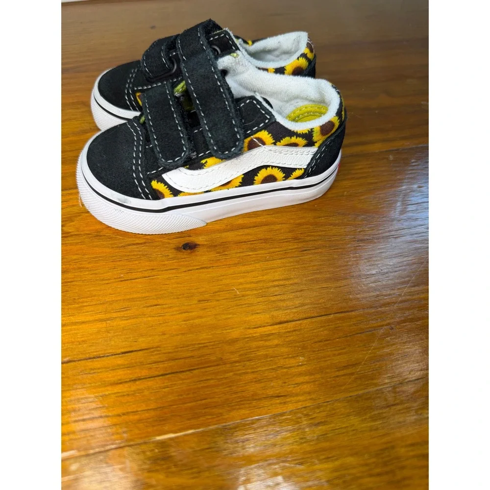 Vans Old Skool V Sunflower Black Suede Toddler Shoes Sz 4 Hook Loop Sneakers